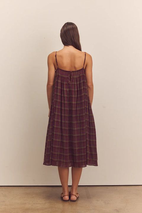 Amente, Pleated Cami Dress in Berry colour, Long dress, flowy, aline, sleeveless