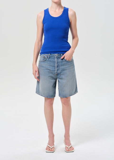 AGOLDE Indra Short in Reset Wash - Side View Showing 9-Inch Inseam and Hip-Slung Relaxed Fit