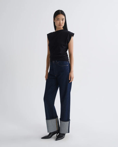 AGOLDE Big Cuff Jean in Rinse - Women's High Rise Straight Leg Regenerative Cotton Denim with Exaggerated Cuff Hem in Deep Clean Indigo Wash