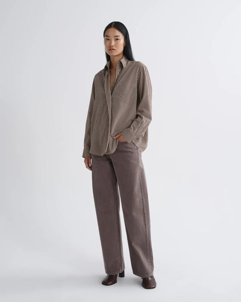 AGOLDE Aris Shirt | Trace Stripe Chocolate with Taupe