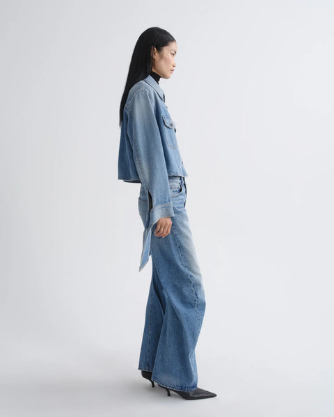 AGOLDE Hewitt Strap Shirt Index - Side View Highlighting Cropped Silhouette and Soft-Hand Rigid Regenerative Cotton Denim