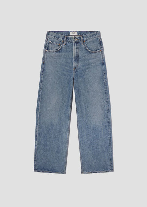 AGOLDE Low Curve Jean mid rise fit, curved outset and subtle taper, blue wash, vintage