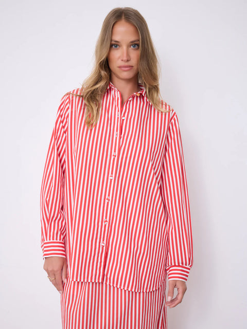 Notshy Althea Striped Shirt | Tomato with White