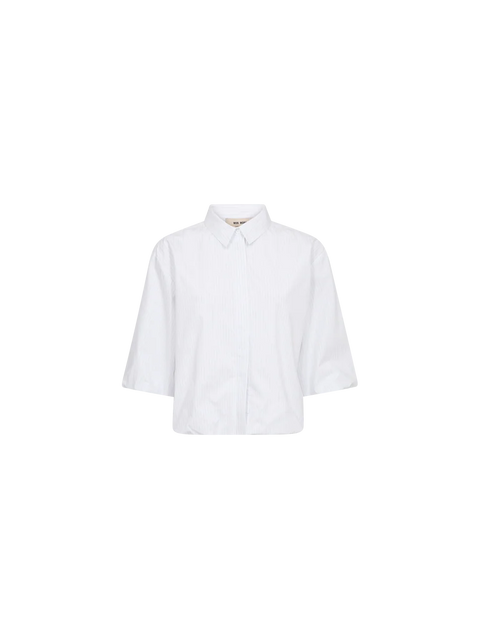 Mos Mosh Maxime Nylah Shirt White - Close-Up of Gathered Balloon Hem Detail and Crisp Organic Cotton Fabric