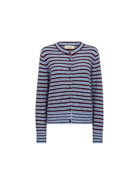Mos Mosh Milvi Stripe Cardigan Port Royale - Close-Up of Colourful Stripe Pattern and Luxurious Wool Alpaca Mohair Knit Texture