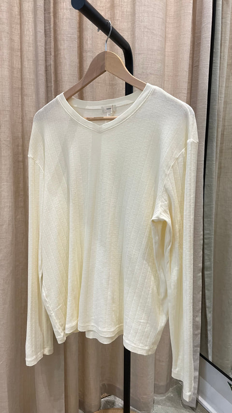 DONNI The Pointelle V-Neck Long Sleeve | Creme