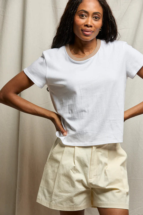 Perfect White Tee Perfect White Tee Billie Ringer Tee in White with Mocha: features cotton