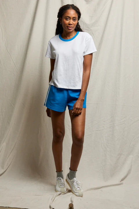 Perfect White Tee Perfect White Tee Billie Ringer Tee in White with Cobalt: features cotton