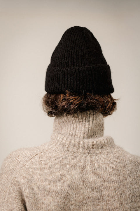 Bare Knitwear Alpaca Rib Beanie - Flat Lay Showing Rib Knit Construction and Soft Baby Alpaca Finish
