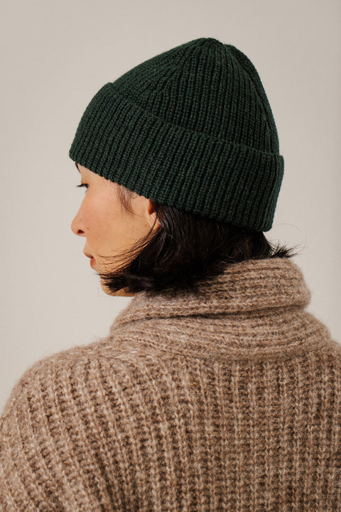 Bare Knitwear Alpaca Rib Beanie - Close-Up of Rib Knit Pattern and Turn-Up Cuff on 100% Baby Alpaca