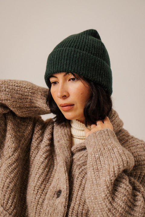 Bare Knitwear Baby Alpaca Rib Beanie - Classic 100% Baby Alpaca Rib Knit Beanie with Wide Turn-Up Cuff, Made in Peru