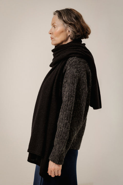 Bare Knitwear Baby Alpaca Travel Wrap - Styled as Scarf Showing Versatile Wrapping Options