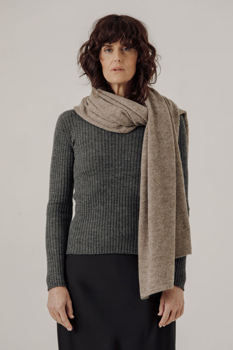 Alpaca travel wrap, can be used a shawl, scarf, lap blanket, lightweight and warm. Brand is Bare Knitwear