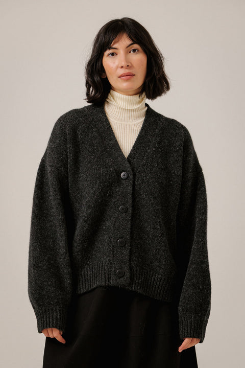 Bare Knitwear Oversized Alpaca Cardigan in Basalt - Women's Intentionally Oversized Slouchy Baby Alpaca Merino Wool Cardigan, Made in Peru