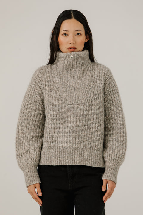Quarter zip sweater by bare Knitwear, loft rib stitch in a classic fit, made of alpaca and cotton, Bare knitwear