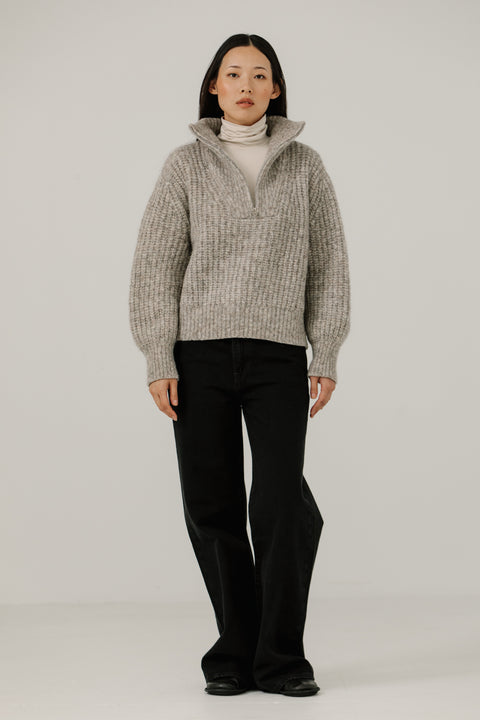 Quarter zip sweater by bare Knitwear, loft rib stitch in a classic fit, made of alpaca and cotton, Bare knitwear