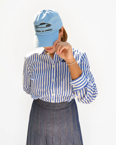 Clare V. Clare V Baseball Cap in Sky Blue Liberez les Sardines: features cotton