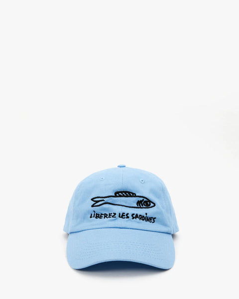Clare V. Clare V Baseball Cap in Sky Blue Liberez les Sardines: features cotton