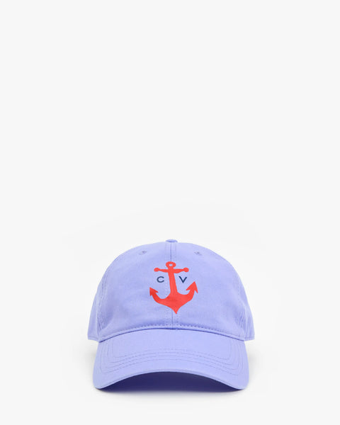 Clare V Baseball Hat in Lilac with CV Anchor Embroidery – 100% cotton lilac baseball cap embroidered in Los Angeles