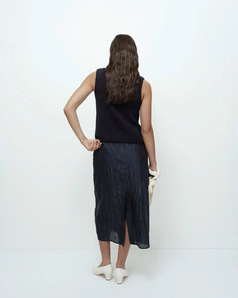 Navy knit tank back full view sleeveless relaxed fit