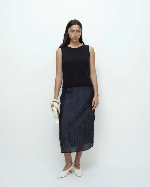 Navy boat neck tank full length outfit relaxed silhouette