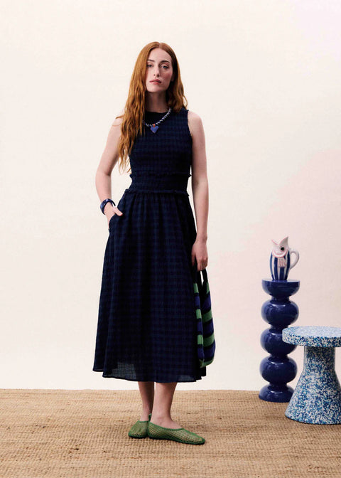 Frnch FRNCH Saquarema Dress in Bleu Marine: cotton gingham sleeveless