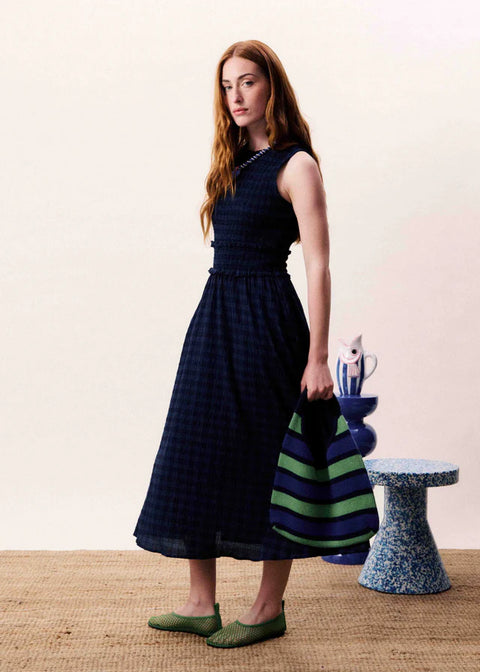 Frnch FRNCH Saquarema Dress in Bleu Marine: cotton gingham sleeveless
