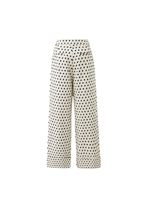 FRNCH Isolde Pant in Creme - high-rise wide-leg trousers in geometric-print cotton linen blend with elasticated waist