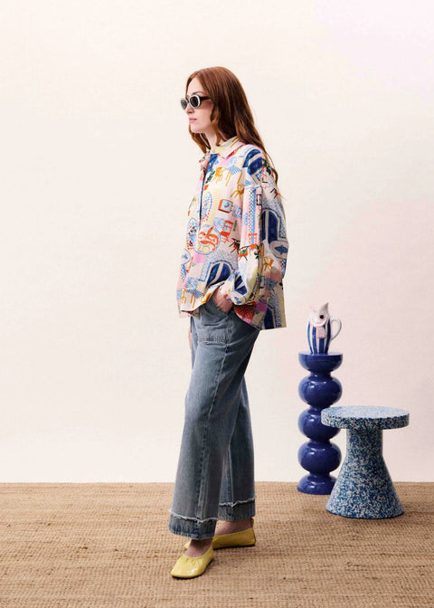 FRNCH Topaze Shirt in Bord De Leau - relaxed Mediterranean-inspired patchwork print shirt with classic collar and button placket