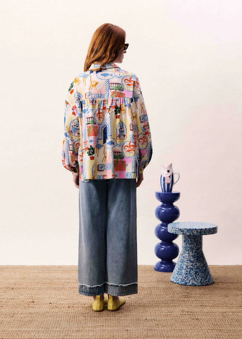 FRNCH Topaze Shirt in Bord De Leau - relaxed Mediterranean-inspired patchwork print shirt with classic collar and button placket