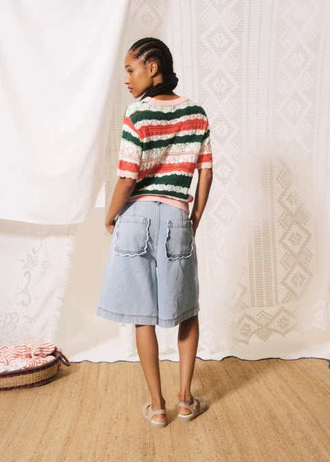FRNCH Gelsomina Openwork Knit Multi - Close-Up of Fine Knit Texture and Multicolour Stripe Pattern