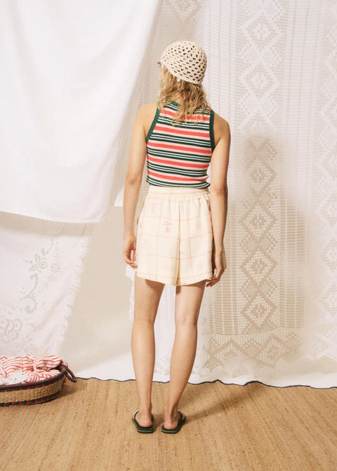 FRNCH Nunzia Knit Tank Multi - Styled Shot Worn with Denim Shorts Showing Versatile Summer Styling