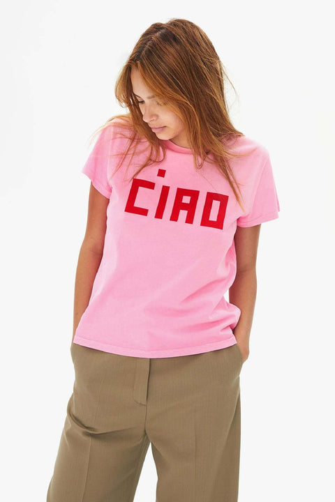 Clare V Classic Tee | Petal with Bright Poppy CIAO