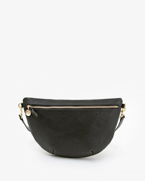 Fanny pack type purse, crossbody, bum bag, or shoulder bag - anything goes.
With a detachable, adjustable, interchangeable strap, made from unlined, perforated Italian leather.