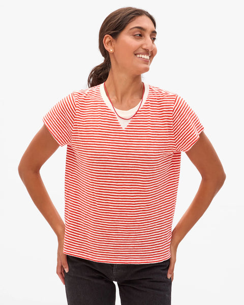 Cotton linen blend classic strip t-shirt, relaxed cut and true to fit