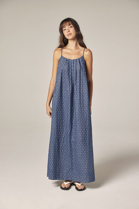 Amente Amente Tie Back Ankle Dress in Denim: featuring cotton, midi, pocket
