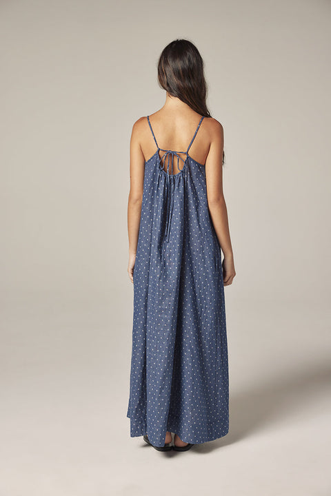 Amente Amente Tie Back Ankle Dress in Denim: featuring cotton, midi, pocket