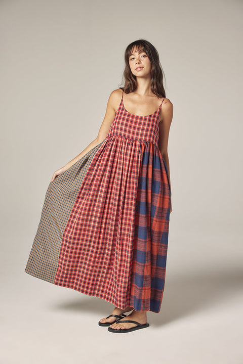 Amente Amente Contrast Midi Dress in Red with Blue: featuring cotton, midi, pocket