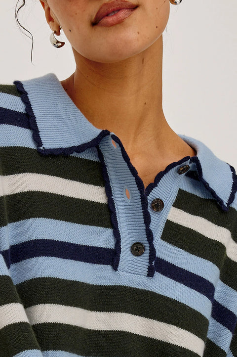 Rails Delora Rugby Sweater | Sky Forest Stripe