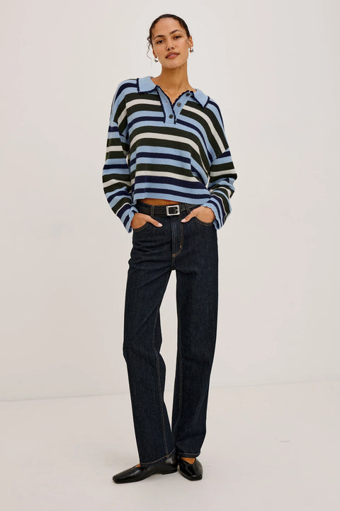 Rails Delora Rugby Sweater | Sky Forest Stripe