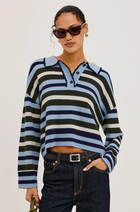 Rails Delora Rugby Sweater | Sky Forest Stripe