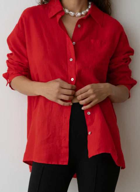 DONNI The Linen Relaxed Shirt | Bell Pepper