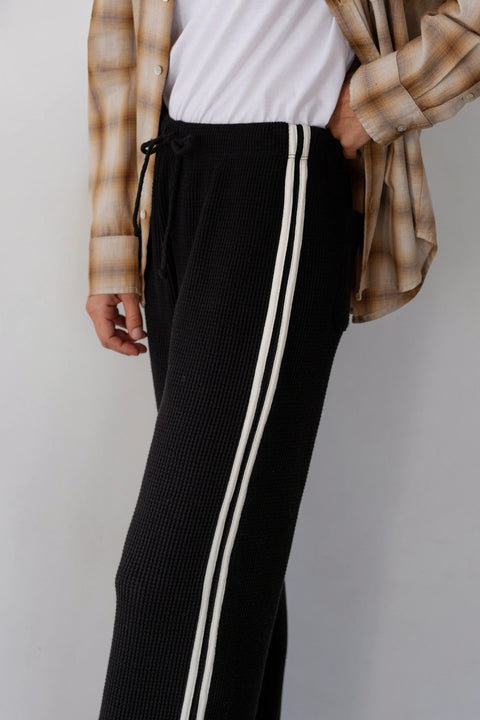 Grey with white Stripe cotton pants, drawstring waist