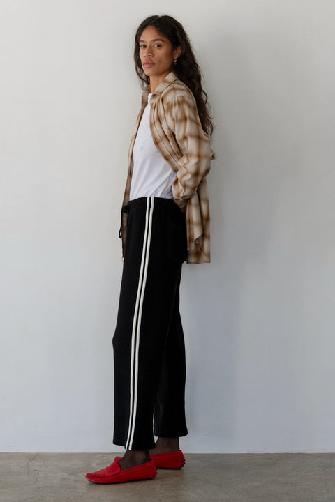 Grey with white Stripe cotton pants, drawstring waist, cropped fit