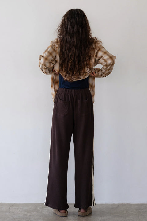 Brown with white Stripe cotton pants, drawstring waist, cropped fit
