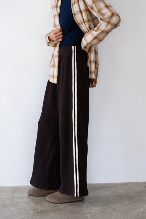 Brown with white Stripe cotton pants, drawstring waist, cropped fit