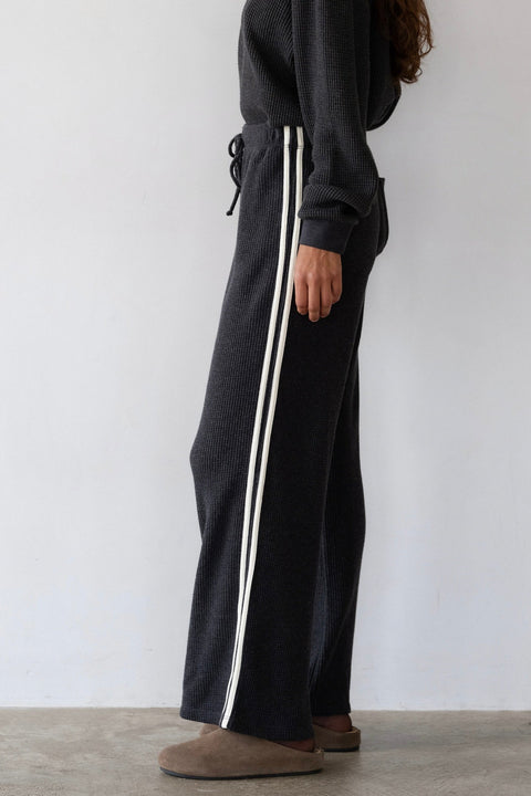 Grey with white Stripe cotton pants, drawstring waist