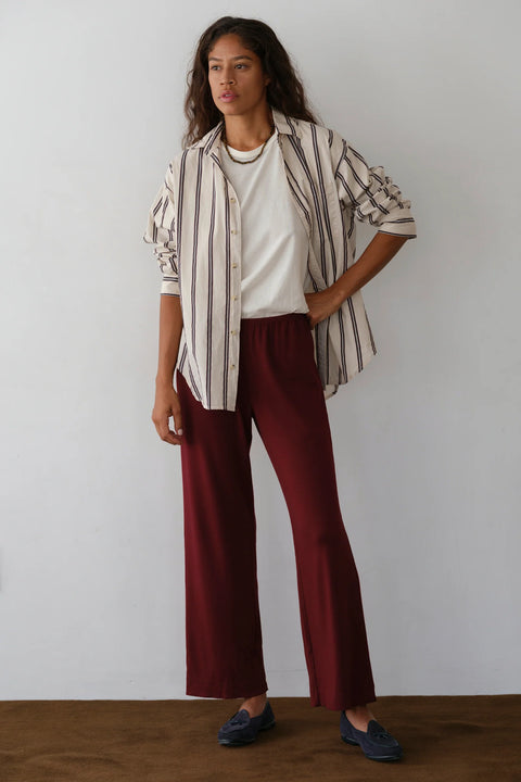 DONNI The Baby Rib Scallop Pant | Oxblood