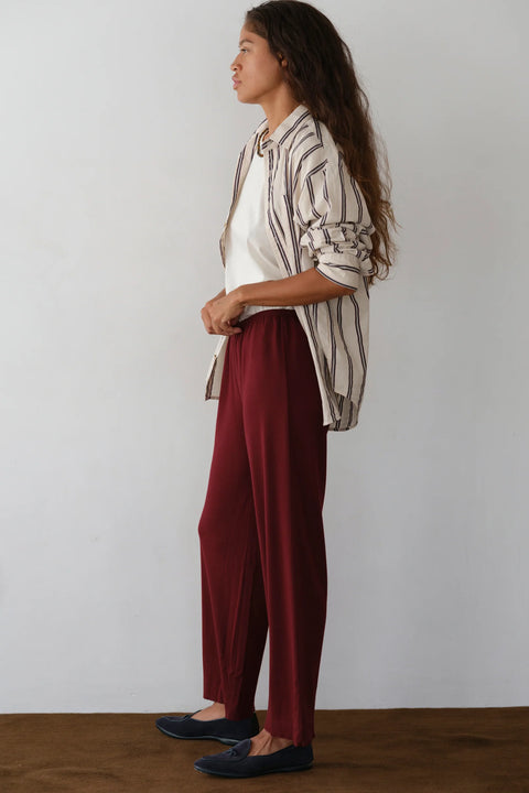 DONNI The Baby Rib Scallop Pant | Oxblood