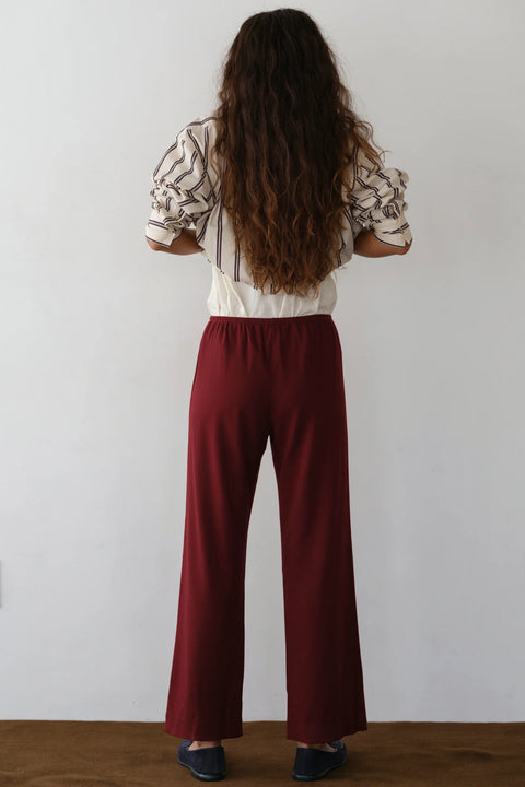 DONNI The Baby Rib Scallop Pant | Oxblood